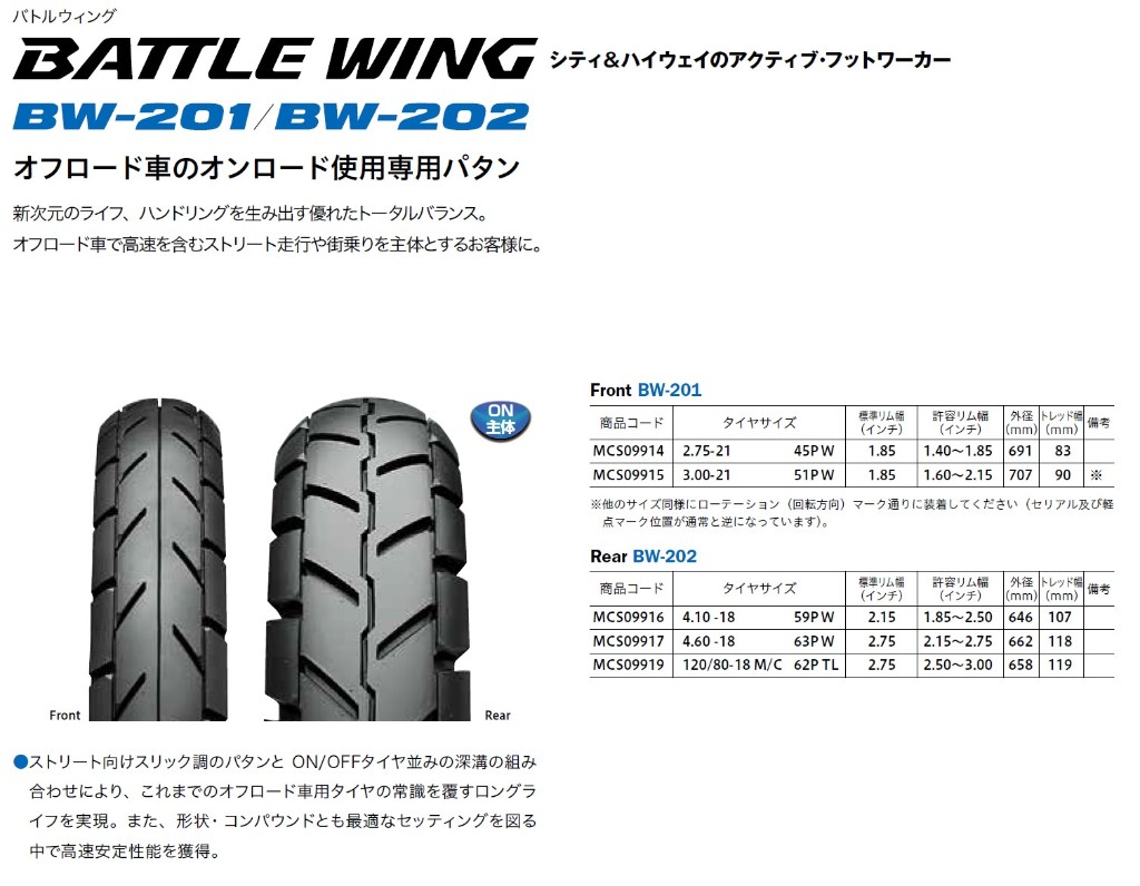 Webike Bridgestone ブリヂストン Battle Wing Bw2 4 60 18 63p W バトルウイング タイヤ Crm250ar Mcs オフロードタイヤ トレール デュアルパーパス 通販