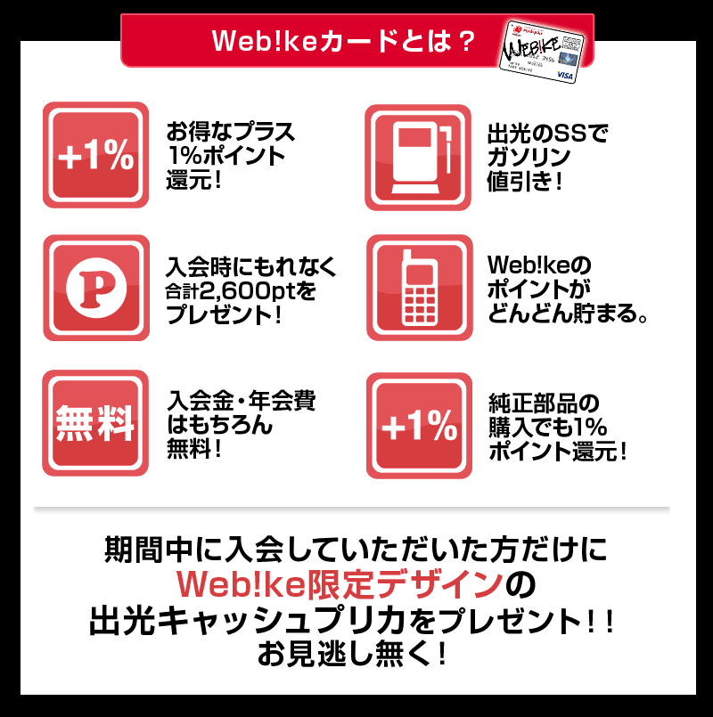 Webikeカード入会キャンペーン バイク用品 インプレッション ウェビックへようこそ